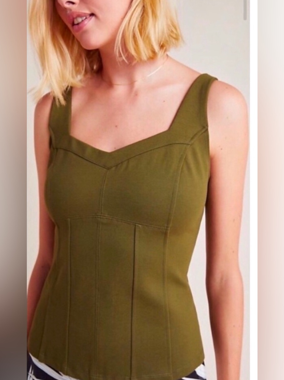 Anthropologie Kyla Structured Peplum Sweetheart Moss Tank Top, Medium